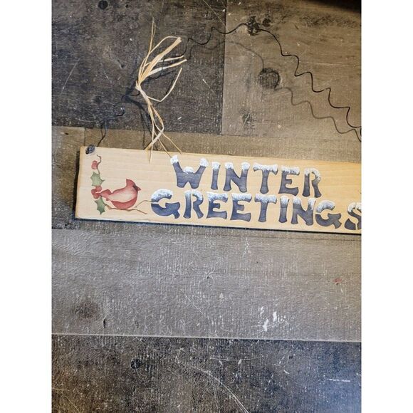 Winter greetings red cardinal bird mistletoe Xmas sign Decor - Picture 2 of 4